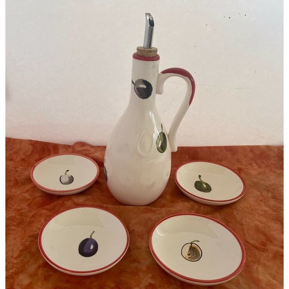 KITCHEN PREP 101 by TABLETOPS UNLIMITED GLAZED CERAMIC OLIVE OIL Bottle Plates‎ - Picture 1 of 8